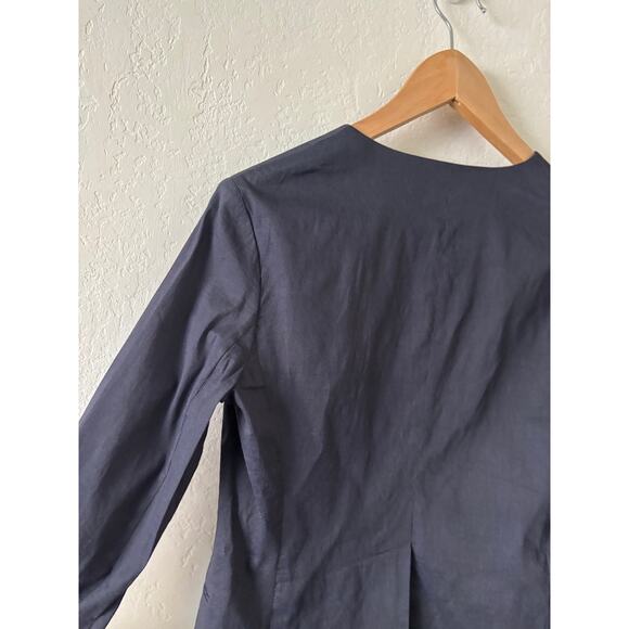 Theory Women's Benefield Crush Wash Open Navy Linen Blend Blazer Size 4 - Picture 8 of 11